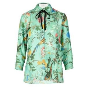 Gucci Green Floral Print Silk Pants Top